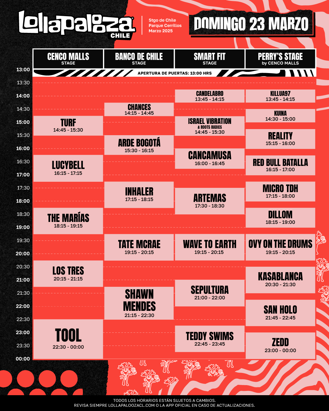 Organiza tu tiempo: revelan los horarios de Lollapalooza Chile 2025